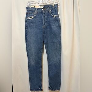 Agolde Riley Long High Rise Straight Jeans in Pose Size 24 NWT Distressed